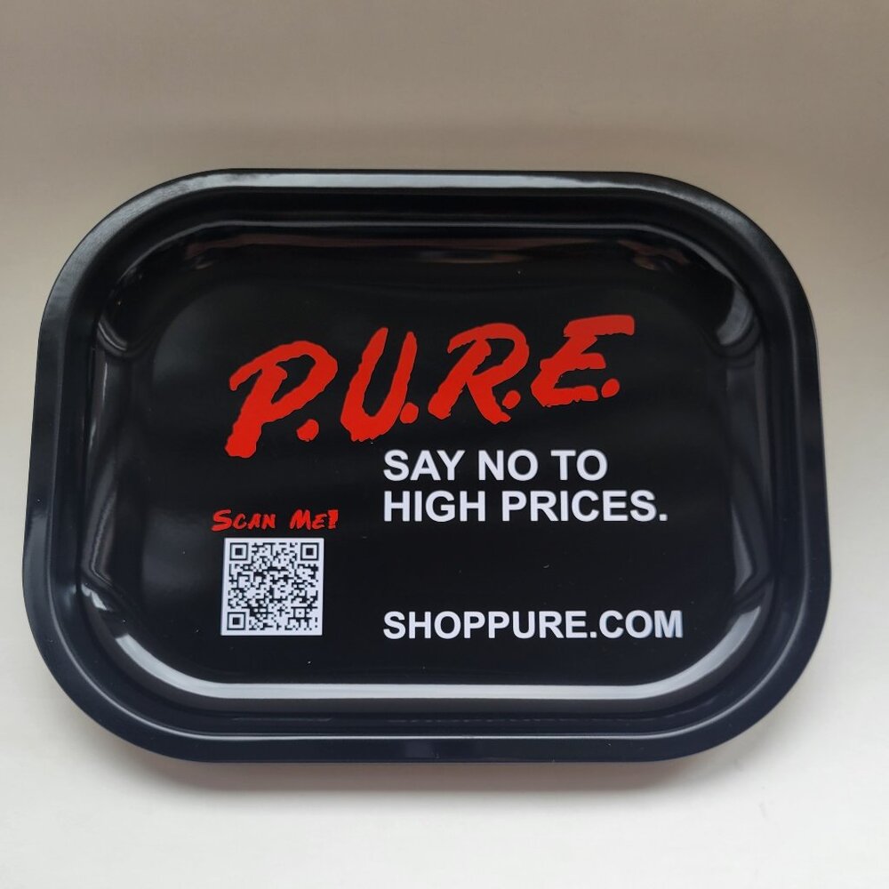 P.U.R.E. Brand Metal Tray 5.5x7 Black w/White/Red Text